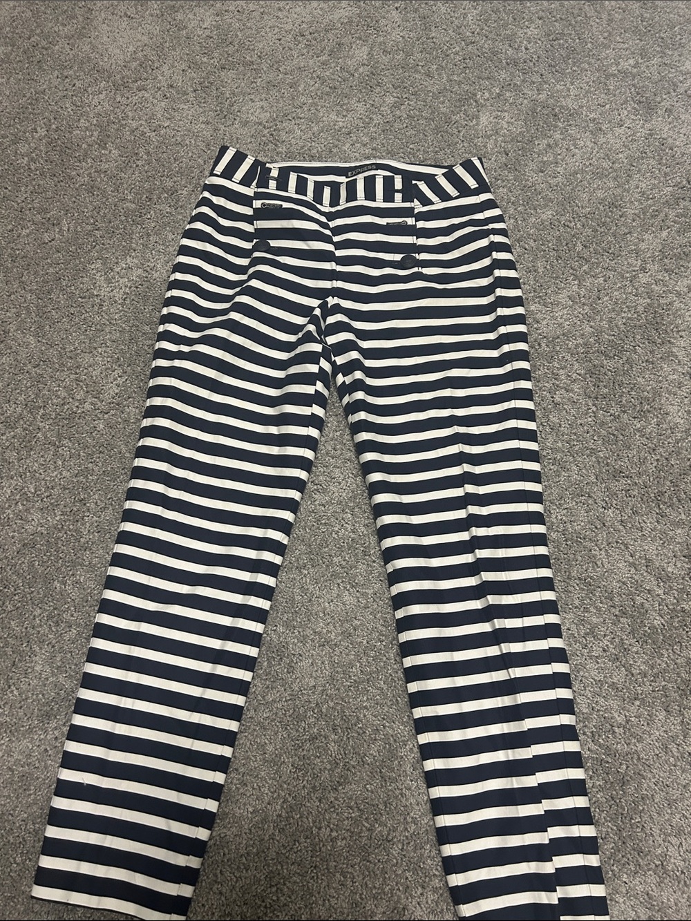 Express Navy and White Striped Straight Leg Pants
